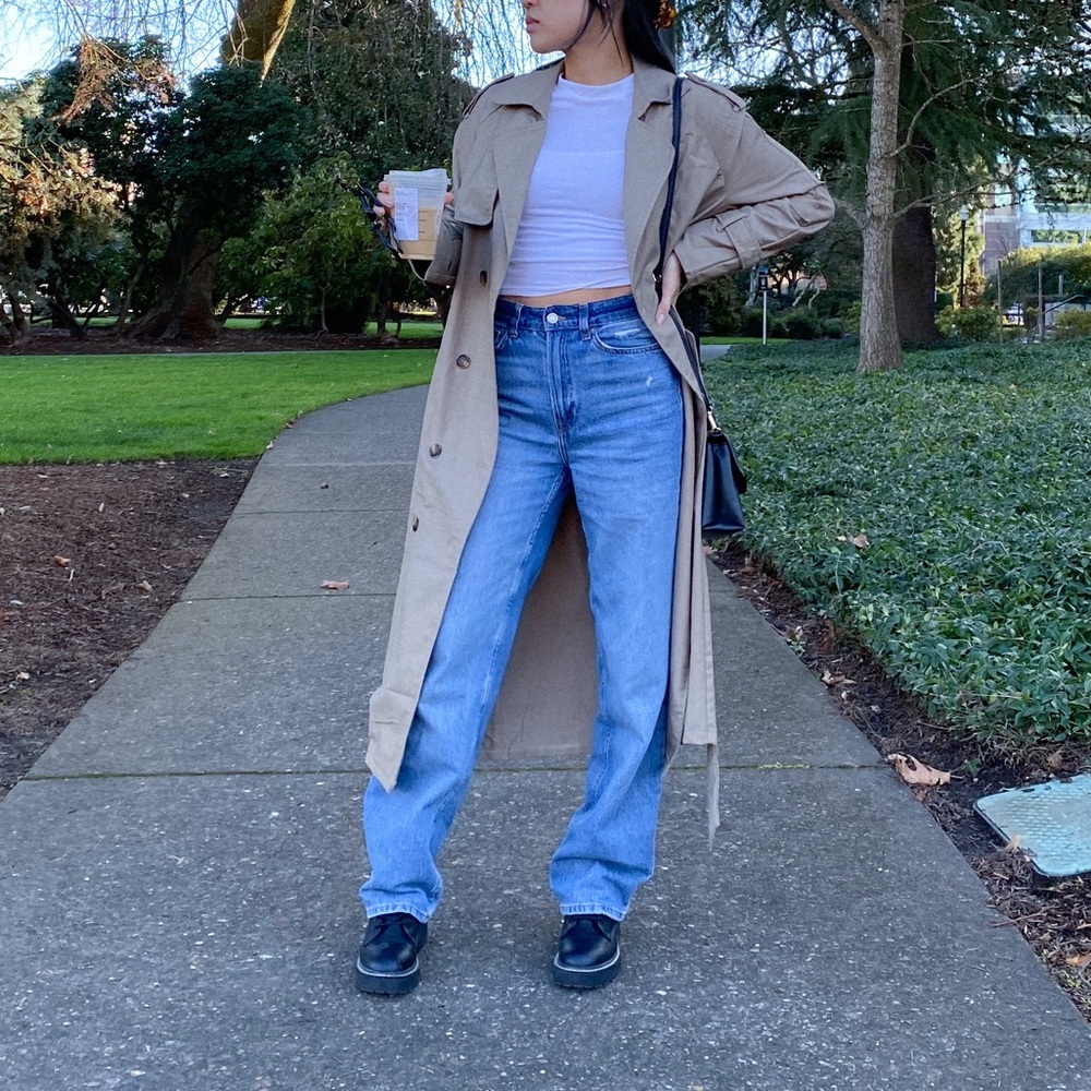 Lightweight beige trench coat